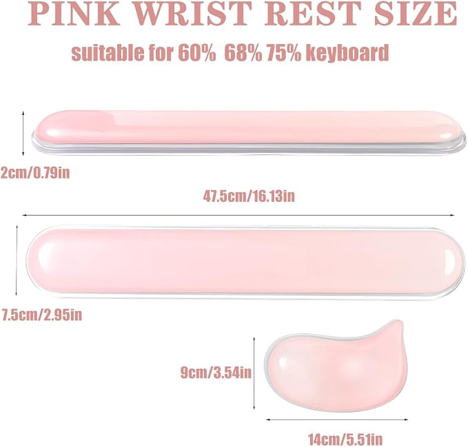Gel Keyboard and Mouse Wrist Rest Set –Pink Clear Wrist Rest - Image 3
