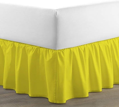 Bed Skirt - Ruffled Bed Skirt (Queen, Yellow) 12 Inch Drop Dust Ruffle with Platform, 100% Cotton 800 Thread Count Fabric - Dust Ruffle Bedskirt for Easy Fitting and Easy Care