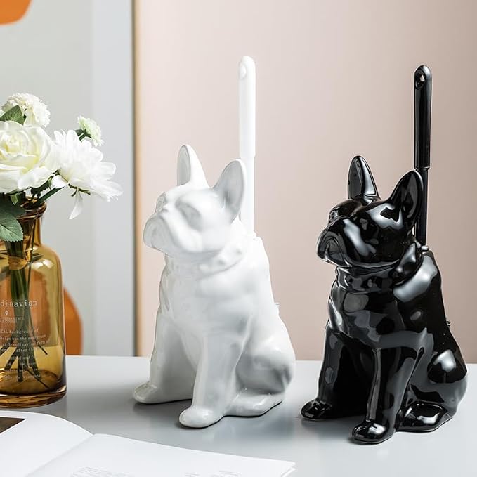 Comeon Ceramic Dog White/Black Toilet Brush and Holder Set, Plastic Handled - Image 9