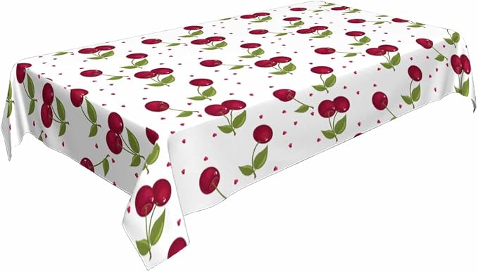 Red Cherry Table Cloth Rectangle Table Sweet Red Ripe Cherries Green Leaves - Image 2