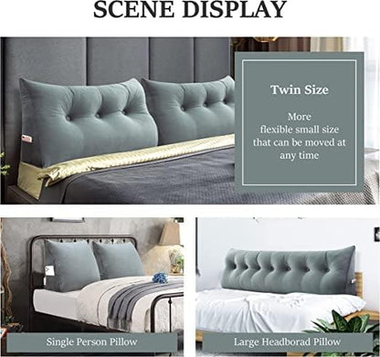 Wedge Headboard Pillow Dorm Room Reading Pillow Back Support for Sitting Up in Bed Bolster Lumbar Cushion Body Positioning Bedrest Velvet 54in Light Gray Full