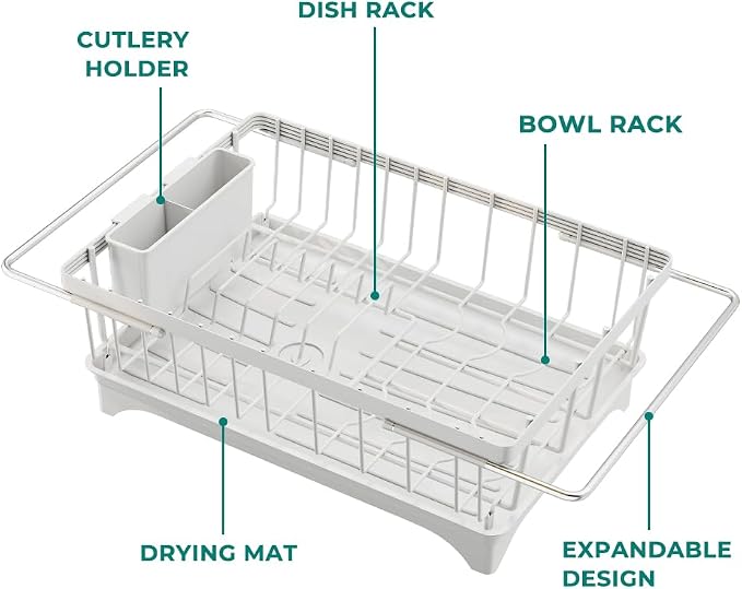 Small Dish Drying Rack in Sink, Expandable Stainless Steel Dish Drainers - Image 7