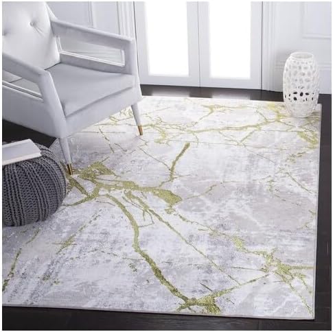 SAFAVIEH Amelia Collection Accent Rug - 2' x 4', Grey & Green, Modern Abstract Design, Non-Shedding & Easy Care, Ideal for High Traffic Areas in Entryway, Living Room, Bedroom (ALA293J)