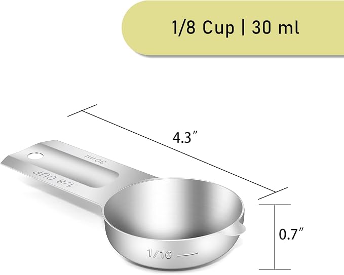 1PCS 1/8Cup Single Measuring Cup, Stainless Steel Measure Scoop, Metric and US - Image 2