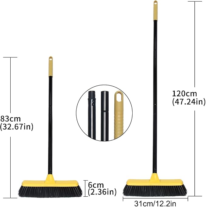 Push Broom with Long Handle, Floor Brush 51.6 inch Soft Bristle Broom 12.2" Wide - Image 6