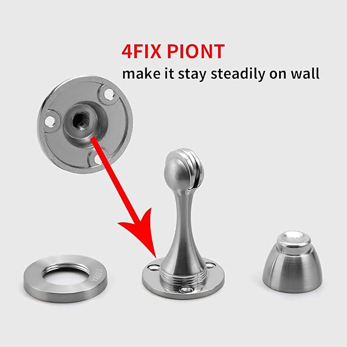 YAGU Silver Door Stopper 4 Pack Magnetic Door Stops Zinc Alloy Brushed Nickel - Image 4