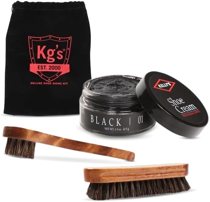 Kg's Shoe Shine Kit Includes Polish, Horsehair Brush, Applicator, and Storage by Kgs