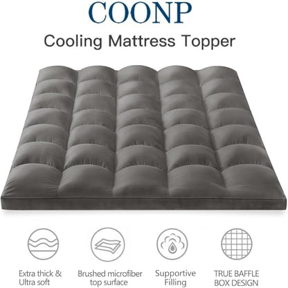 COONP Full XL Mattress Topper, Extra Thick Pillowtop, Cooling Plush Mattress Pad Cover Bed Topper Protector with 8-21 Inch Deep Pocket (Grey, Full XL)