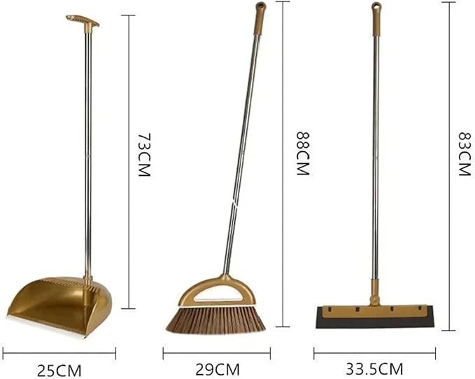 Gold Broom Dustpan Set Folding Dustpan Long Handle Rubber Wiper Space-Saving - Image 7