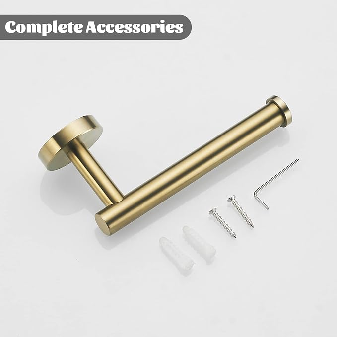 Gold Bathroom Hardware, Toilet Paper Holder Towel Ring and Robe Hook Brushed - Image 9