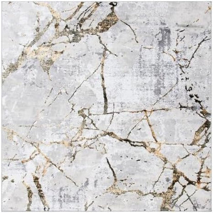 SAFAVIEH Amelia Collection Area Rug - 10' Square, Grey & Gold, Modern Abstract Design, Non-Shedding & Easy Care, Ideal for High Traffic Areas in Living Room, Bedroom (ALA293G)