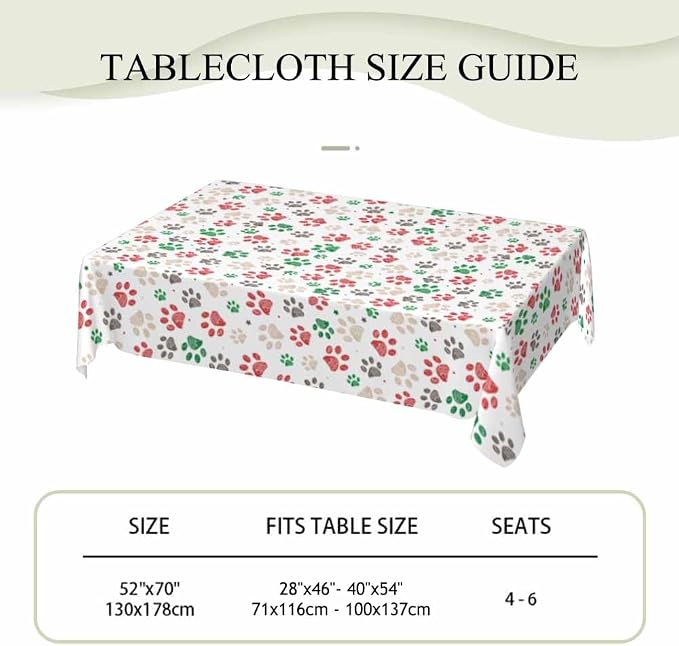 Paw Prints Table Cloth 52x70 Doodle Dog Cat Red Green Footprint Rectangular - Image 4