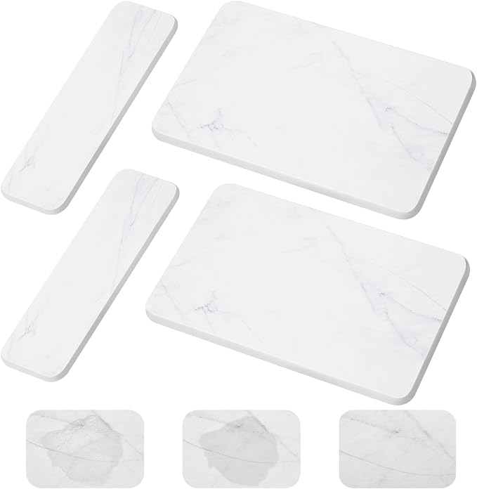 4 Pcs Absorbent Diatomaceous Dish Drying Mat Set White Non Slip 12x8in ＆ 9x3in by Drydiet