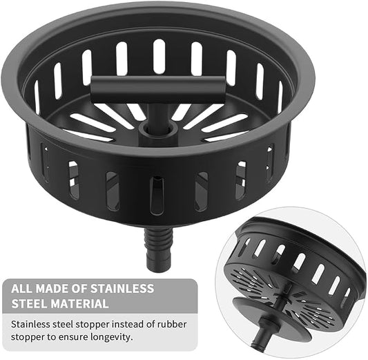 KONE Black Kitchen Sink Drain Matte Black Sink Strainer 3-1/2 Inch Drain - Image 2