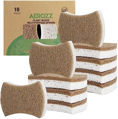 10 Pack Biodegradable Natural Sponges Kitchen by AEROZZ