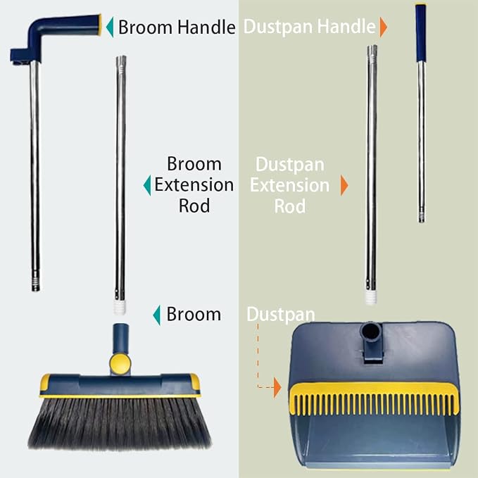 Broom and Dustpan Set for Home, Long Handle Dust Pan and Broom Combo for Indoor - Image 8