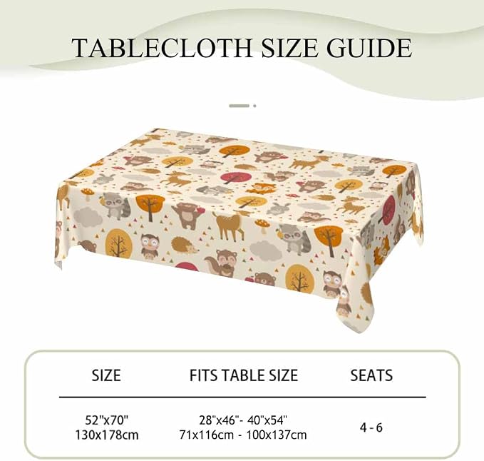 Cute Woodland Animals Table Cloth 52x70 Cartoon Rabbit Hedgehog Raccoon Autumn - Image 4