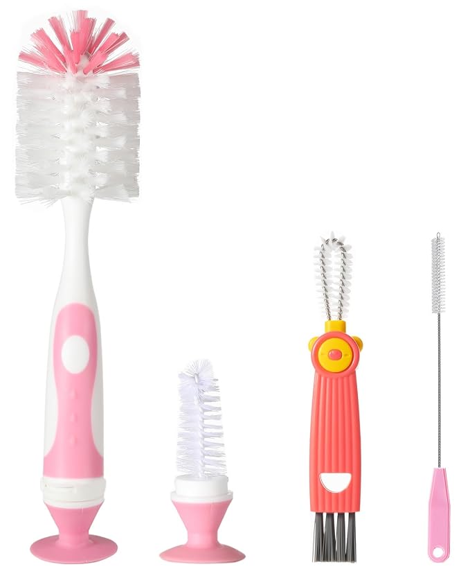4-in-1 Baby Bottle Brush Set, Including Nylon Bottle Brush, Nipple Brushes by ARISENODirect