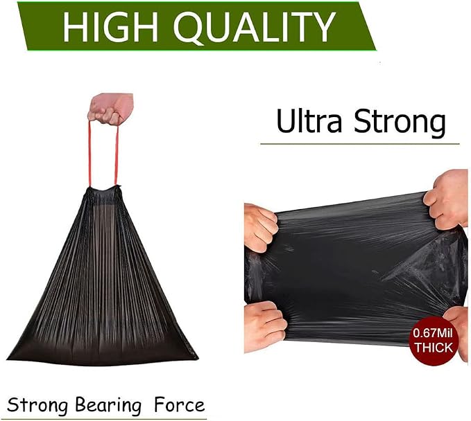 Feisco 6-7 Gallon Black Trash Bag, Medium Drawstring Garbage Bag Trash Can Liner - Image 3
