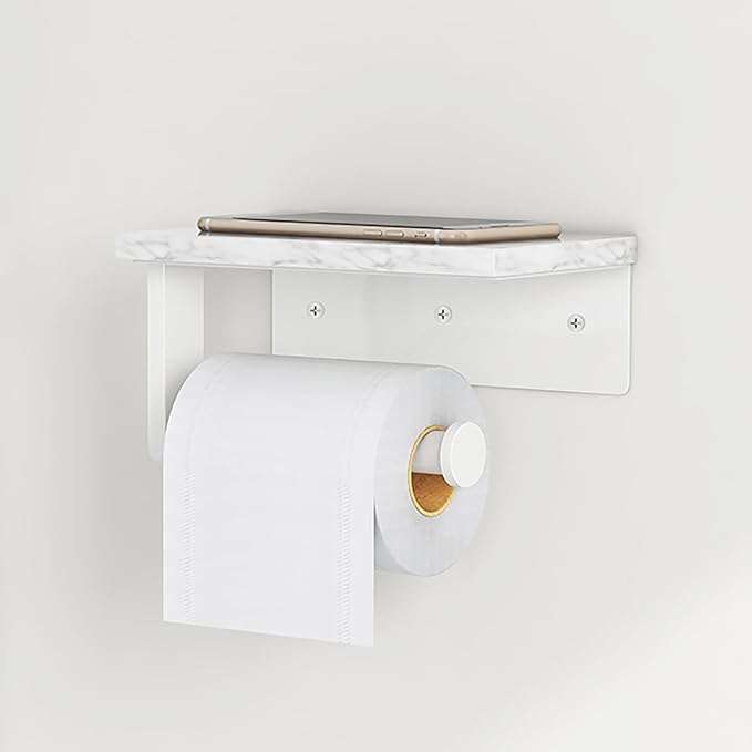 Toilet Paper Holder with Natural Marble Shelf, 304 Stainless Steel Screw Wall - Image 7