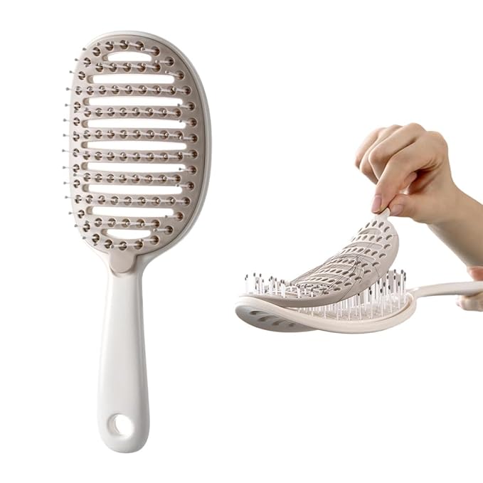 Self Cleaning Hair Brush, Easy Clean Detangling Brush, Curved Vented Detangler by Xinqirity