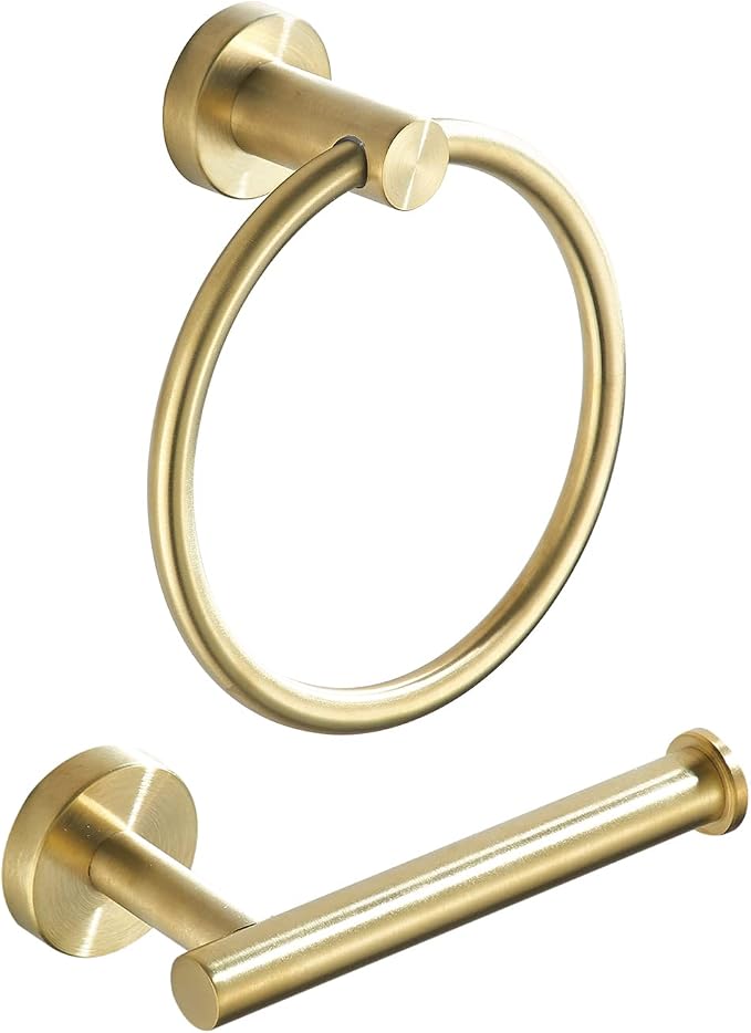 Toilet Paper Holder Towel Ring Brushed Gold Bathroom Hardware Hand Towel Holder by FAIRGIA