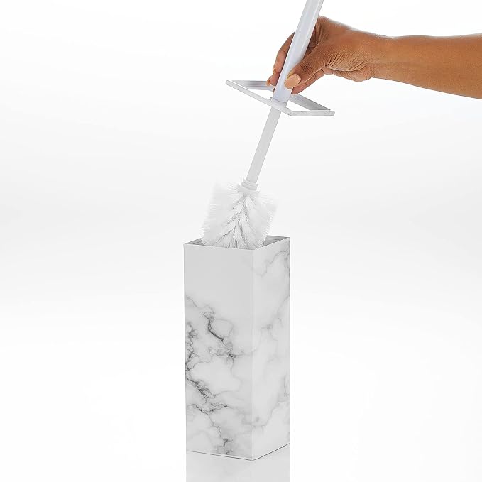 mDesign Steel Square Modern Toilet Bowl Brush and Holder - Image 4