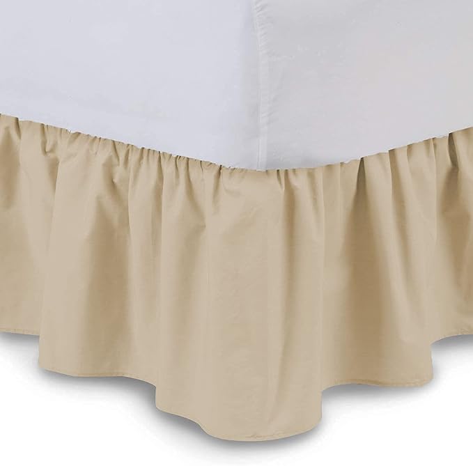Ruffled Bed Skirt (King, Taupe) 18 Inch Drop Dust Ruffle with Platform, 100% Cotton 600 Thread Count Fabric, Gathered Styling, Available in All Bed Sizes and 23 Colors - Bedskirt