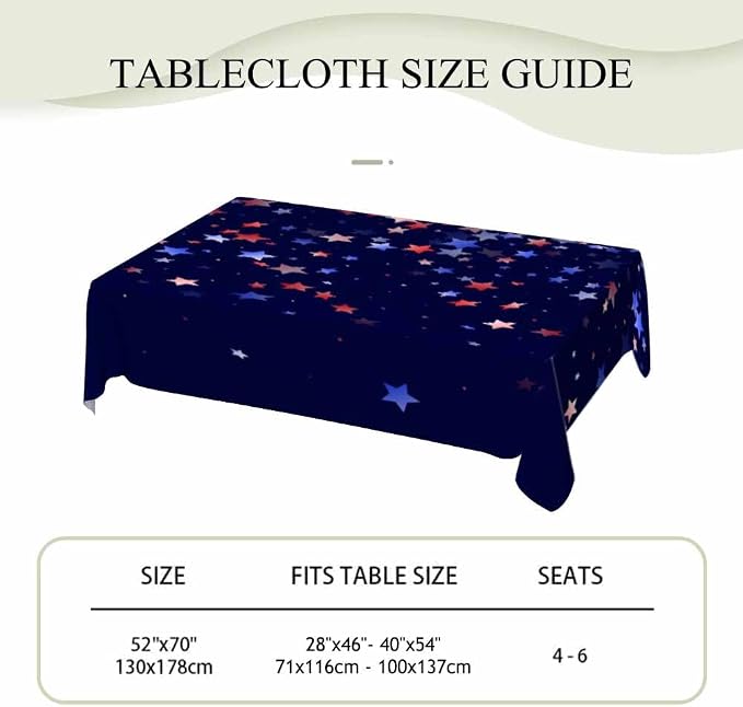 Blue White Red Stars Rectangular Tablecloth USA Flag Simple Style Dark Blue - Image 4