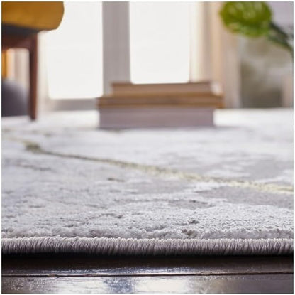 SAFAVIEH Amelia Collection Area Rug - 10' Square, Grey & Gold, Modern Abstract Design, Non-Shedding & Easy Care, Ideal for High Traffic Areas in Living Room, Bedroom (ALA293G)