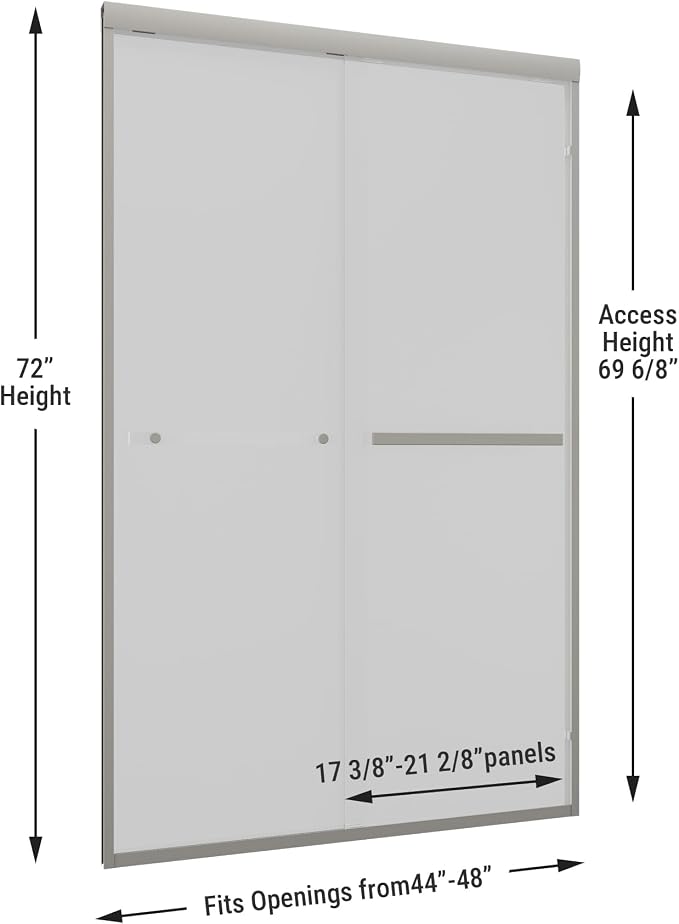 Shower Door 44-48" W * 72" H, Brushed Nickel Double Sliding Shower Door - Image 6