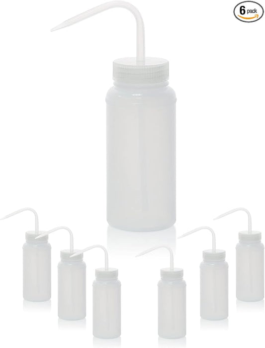 6pcs of Economy Wash Bottles, Wide-Mouth, Self-Venting Safety Wash Bottles by LABINVO