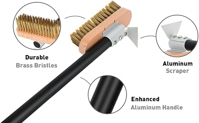 Pizza Oven Brush with Scraper, Brass Bristles Grill Brush with 33 or 47 Inch - Image 8