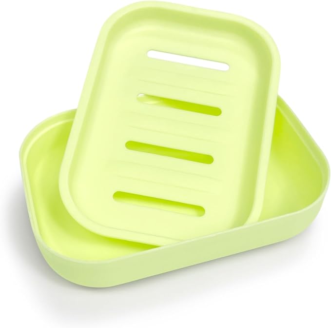 Double Layer Draining Soap Dish, Plastic Dishwashing Sponge Soap Holder by Morepack