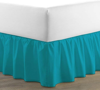 Ruffled Bed Skirt (Twin, Turquoise Blue) 18 Inch Drop Dust Ruffle with Platform, 100% Cotton 600 Thread Count Fabric, Gathered Styling, Available in All Bed Sizes and 23 Colors - Bedskirt