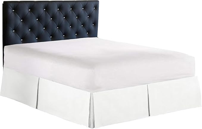 Bed Skirt - 100% Cotton 800 Thread Count Box Pleated Bed Skirt - Luxury Pleated Dust Ruffle, Hotel Quality Modern Bed Skirt, Easy Fit with 12 Inch Tailored Drop, Olympic Queen, White
