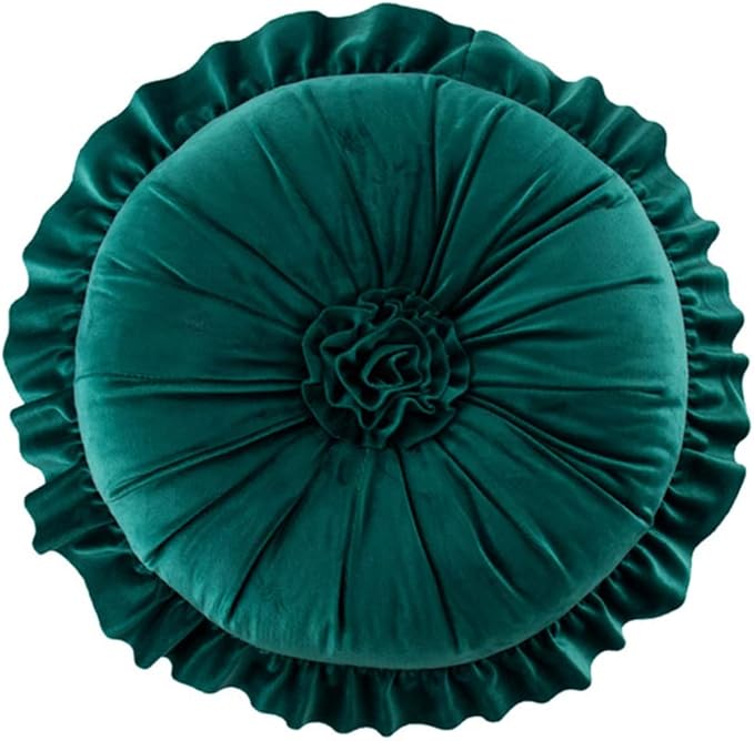 S SSOY Velvet Round Pillow - Ruffle Home Decoration Cushion for Sofa, Chair, Bed, Window, Floor - 13.7in