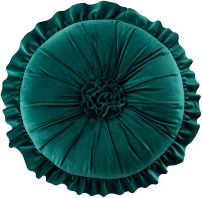 S SSOY Velvet Round Pillow - Ruffle Home Decoration Cushion for Sofa, Chair, Bed, Window, Floor - 13.7in