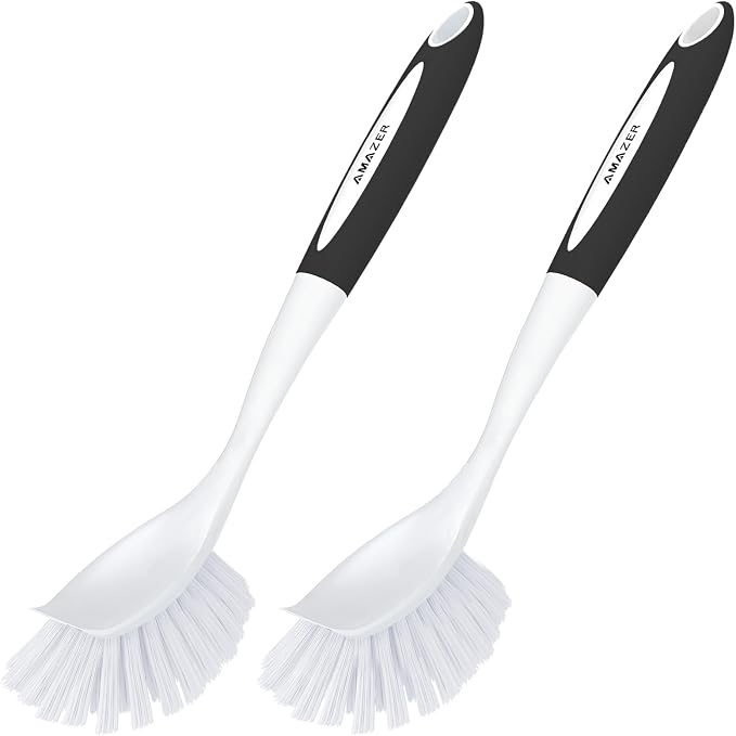 Amazer Dish Brush with Handle, 2 Pack Kitchen Scrub Brushes by Amazer