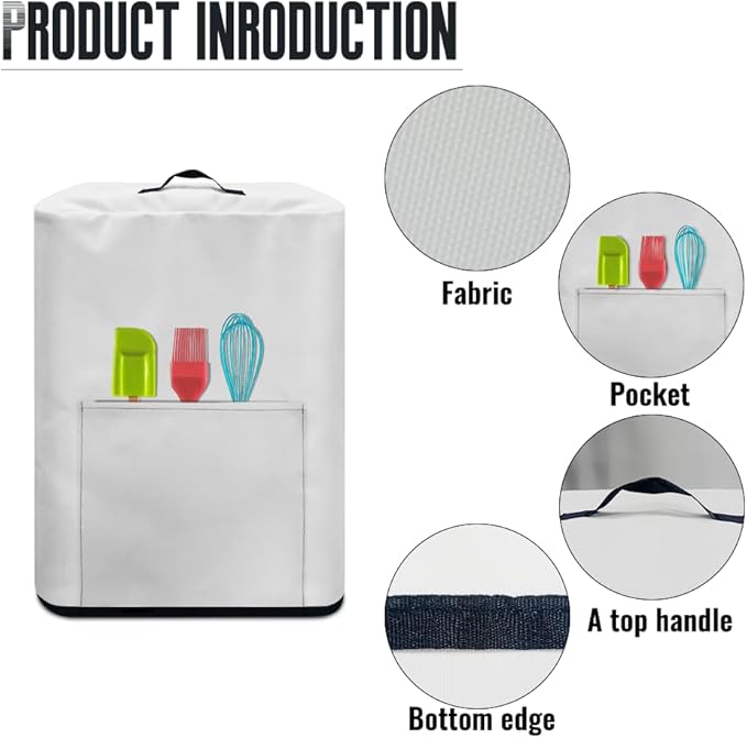 Air Fryer Cover Dust-Proof Kitchen Small Appliance Cover with Top Handle and Pockets Keep Kitchen Appliance Clean Washable, Coffee Beige White