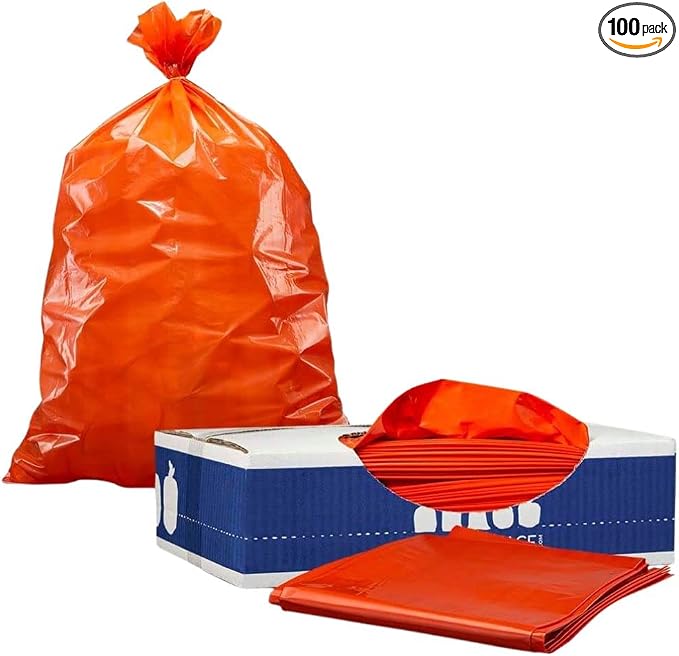 Plasticplace 55-60 gallon Trash Bags │ 1.2 Mil │ Orange Heavy Duty Garbage Can by Plasticplace