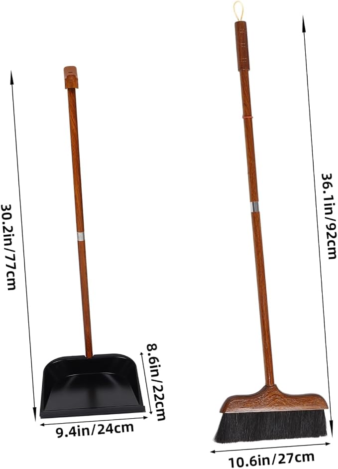 Redwood Horsehair Broom with Long Handle and Dustpan Set Cleaning - Image 2
