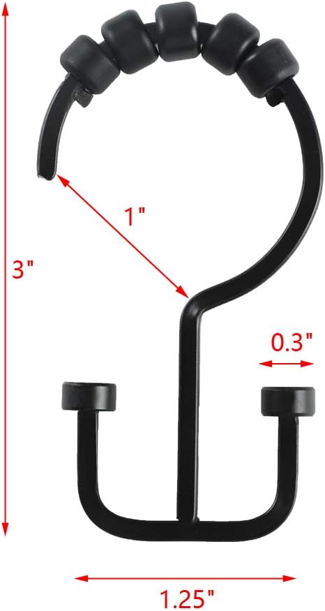 Utopia Alley HK1BK Deco Flat Double Roller Shower Curtain Hooks; Black - Image 6