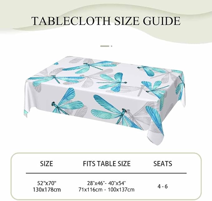 Dragonfly Tablecloths for Rectangle Tables Blue Watercolor Beautiful Dragonfly - Image 4