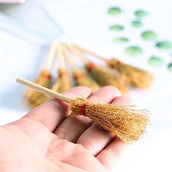 5Pcs Mini Witch Brooms for Dollhouse, Handmade 1:12 Scale Broomstick Set - Image 6