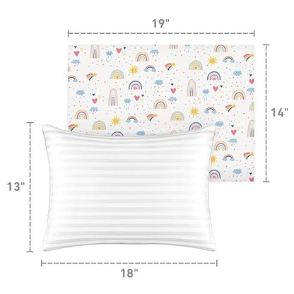 Toddler Pillow,13X18 Toddler Pillows for Sleeping, Machine Washable Kids Pillow with Pillowcase, Perfect for Travel, Toddlers Cot (Sunshine Rainbow)