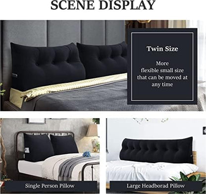Bed Wedge Headboard Pillow - College Dorm Reading Pillow Back Support While Sitting in Bed - Ergonomic Lumbar Pillow Body Positioning Bed Pillow - Velvet Black 54IN