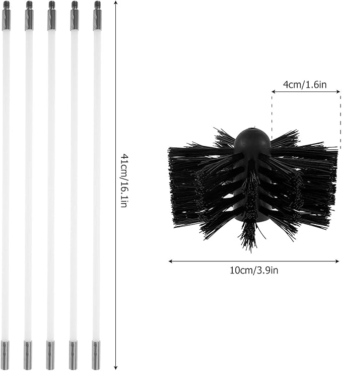 15FT Chimney Sweep Cleaning Kit, 3.9" Nylon Brush Heads and 11 Rods Detachable - Image 6