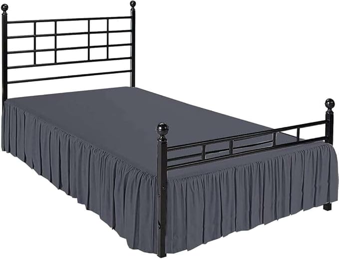 SlumberWell Full Bed Skirt with Split Corners, Soft Microfiber, 16 Inch Drop, Dark Grey Solid, Elegant Ruffled Design