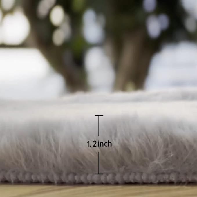 Silver Grey Plush Washable Area Rugs 8x10 Shag Rugs for Living Room Faux Fur Rugs for Bedroom Teen Room Decor Rectangle Nursery Rug
